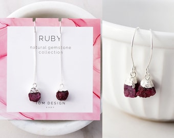 Ruby Earrings • Ruby Threader Earrings • Natural Ruby Gemstone • Gemstone Earrings • July Birthday • Gift for Her • Ruby Dangle Earring GEM