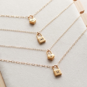 Initial Padlock Necklace - Monogram Lock Necklace, Personalized Necklace Gold Initial Paperclip Chain, Valentines Gift, Anniversary Gift MXE