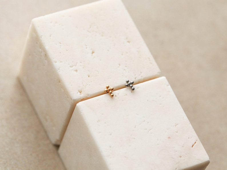 Tiny Cross Flat Back Stud Titanium Earrings, Threadless Push Pin, Dainty Cross, Minimalist, Hypoallergenic, Medical Grade, Cross Stud FEXI image 2