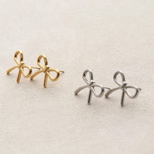 Bow Earrings, Bow Stud Earrings, Trendy Earrings, Hypoallergenic, Waterproof, Ribbon Earrings, Post Earrings, Gift for Her Christmas LUMA image 12
