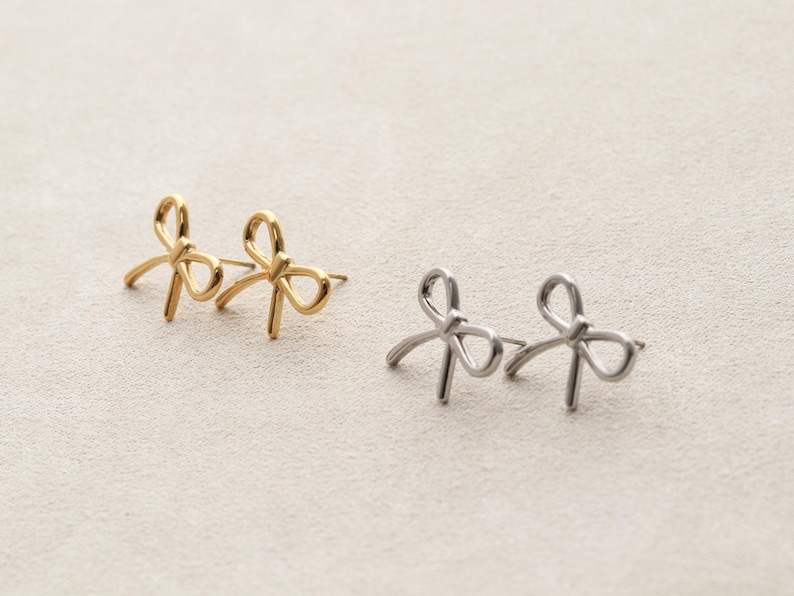 Bow Earrings, Bow Stud Earrings, Trendy Earrings, Hypoallergenic, Waterproof, Ribbon Earrings, Post Earrings, Gift for Her Christmas LUMA image 12