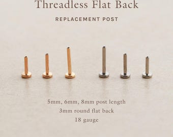 Replacement Post  Titanium Flat Back - 6mm or 8mm, Threadless Push Pin, Flat Back, Hypoallergenic, Waterproof Piercing 18 Gauge FEXI