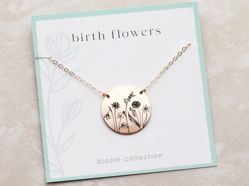 Birth Flower Bouquet Flower Necklace Floral Birth Necklace Mother's Day Gift Gift for Mom Birth Flowers Grandma Gift Mom BFL image 2