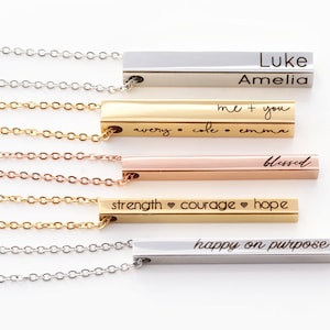 Personalized Bar Necklace 4 Sided Bar Name Necklace Location Necklace Mantra Necklace Date Necklace Personalized Necklace 4SE image 2