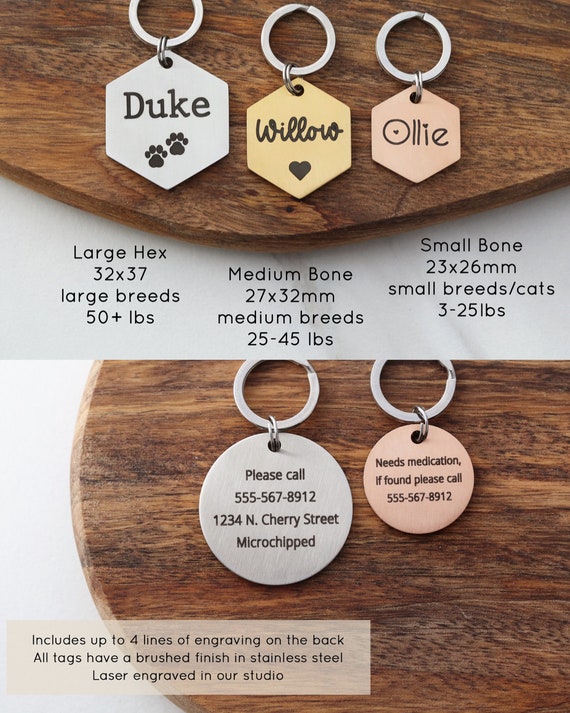 Providence Engraving Pet ID Tags - 8 Lines of Engraving Available Size Small or Large Bone Round Star Heart Hydrant Paw Cat Face