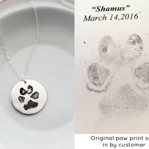 Paw Print Necklace Dogs Paw Print Jewelry Cats Paw Print Engraved Paw Print Pet Memorial Paw Print Pendant Actual Paw Print HND image 3