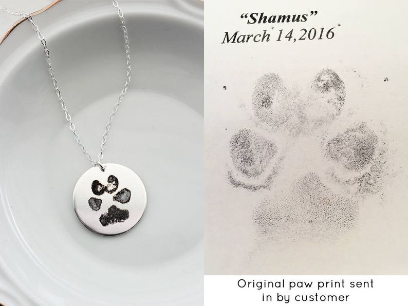 Paw Print Necklace Dogs Paw Print Jewelry Cats Paw Print Engraved Paw Print Pet Memorial Paw Print Pendant Actual Paw Print HND image 3