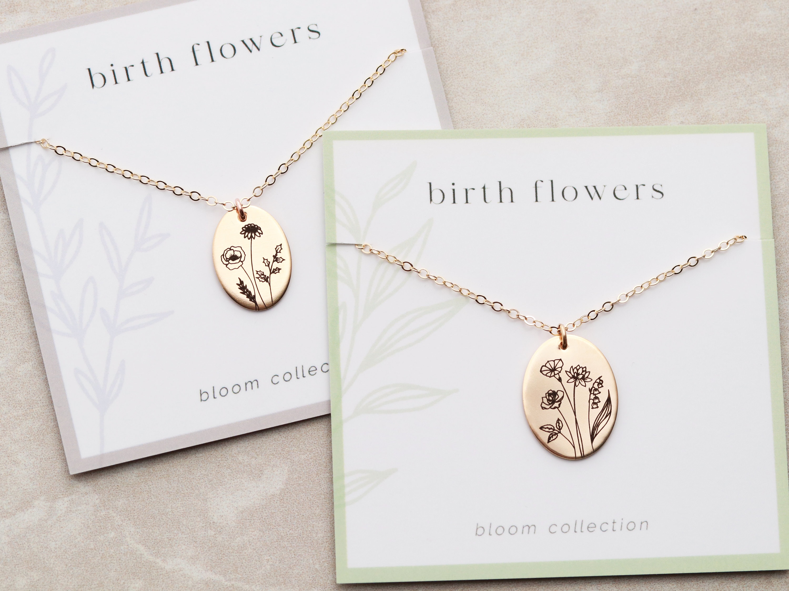 Multi Birth Flower Necklace • Flower Necklace • Floral Pendant Necklace • Mother&#39;s Day Gift • Gift for Mom • Flower Birth Month Oval BFL