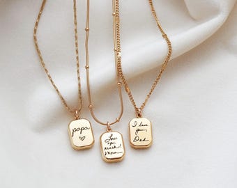 Handwriting Pendant Necklace - Actual Handwriting Jewelry, Custom Gold Pendant, Personalized Signature Necklace, Memorial Gift, Octagon HND