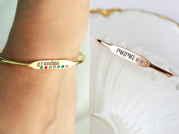 Grandmother Gift • Nana Bracelet • Birthstone Bracelet • Name Bracelet • Personalized Bangle • Mothers Bracelet • Personalized Gift Her TBR2