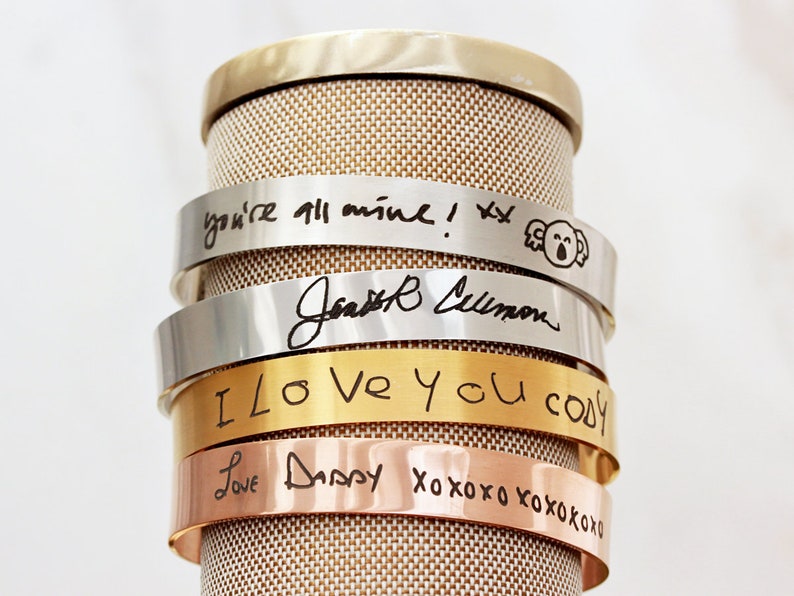 Mother's Day Gift Handwriting Bracelet, Children's Actual Handwriting, Engraved Cuff Bracelet, Custom Bangle, Handwriting Gift, Medium HND image 6