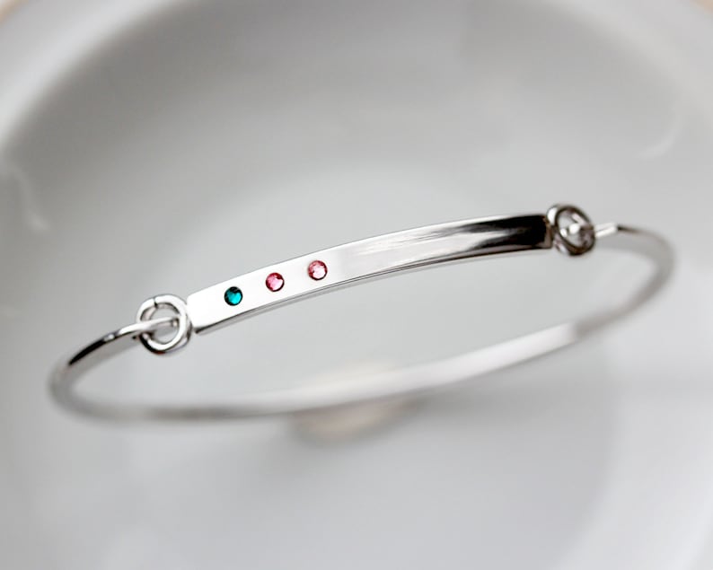 Birthstone Bangle Bracelet Personalized Birthstone Bangle Bracelet, Mothers Day Gift, Swing Top Bar Bracelet Gift for Mom Birthstones TBR2 image 2