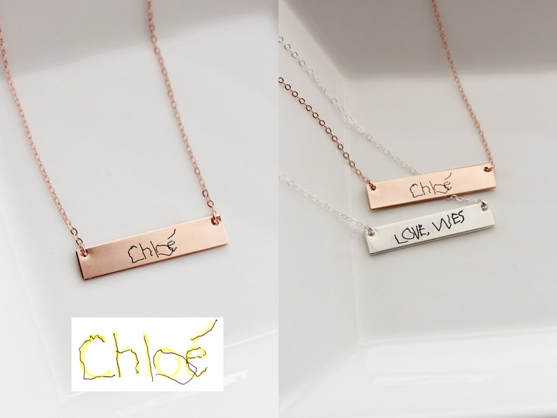 Handwriting Necklace Custom Engraved Handwriting Necklace Etsy