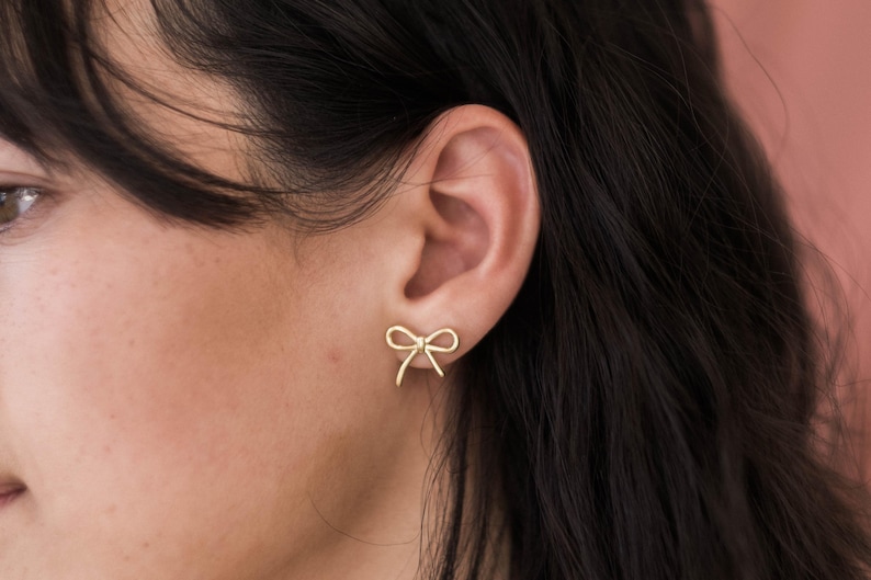 Bow Earrings, Bow Stud Earrings, Trendy Earrings, Hypoallergenic, Waterproof, Ribbon Earrings, Post Earrings, Gift for Her Christmas LUMA image 8