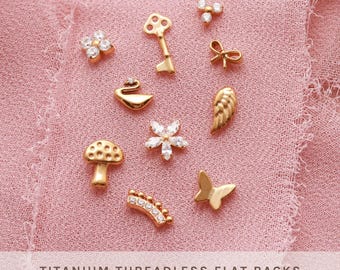 Garden Flat Backs  Flat Back Earrings, Threadless Earrings, Titanium Earrings, Labret Press Fit, Hypoallergenic Studs, Dainty Earrings FEXI
