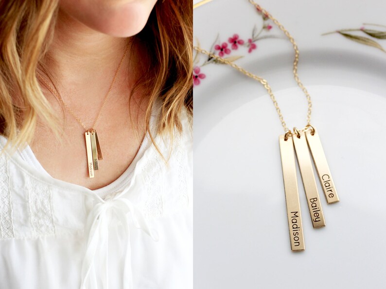 Birthstone Necklace Gold Bar Necklace Name Necklace Birthstone Necklace Engraved Necklace Birthstone Jewelry Personalized TBR1 image 3