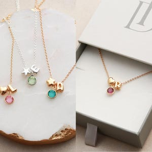 Birthstone Necklace • Children&#39;s Letter Necklace • Child Initial Necklace • Flower Girl Gift • Flower Girl Necklace • Birthday Gift BSI GZ