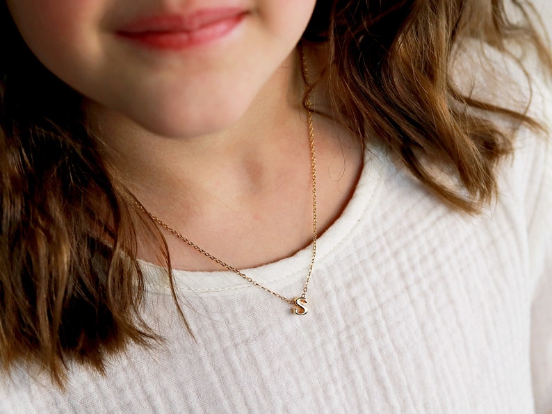 Initial Necklace Children's Gold Initial Necklace Kids Initial Necklace Gift for Kids, Name Necklace, Flower Girl Gift LOWERCASE CHMS image 4