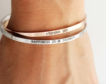Personalized Stacking Bracelet • Layering Bracelet • Personalized Bracelet • Engraved Cuff • Custom Engraving • Gift for Her - Skinny ECB