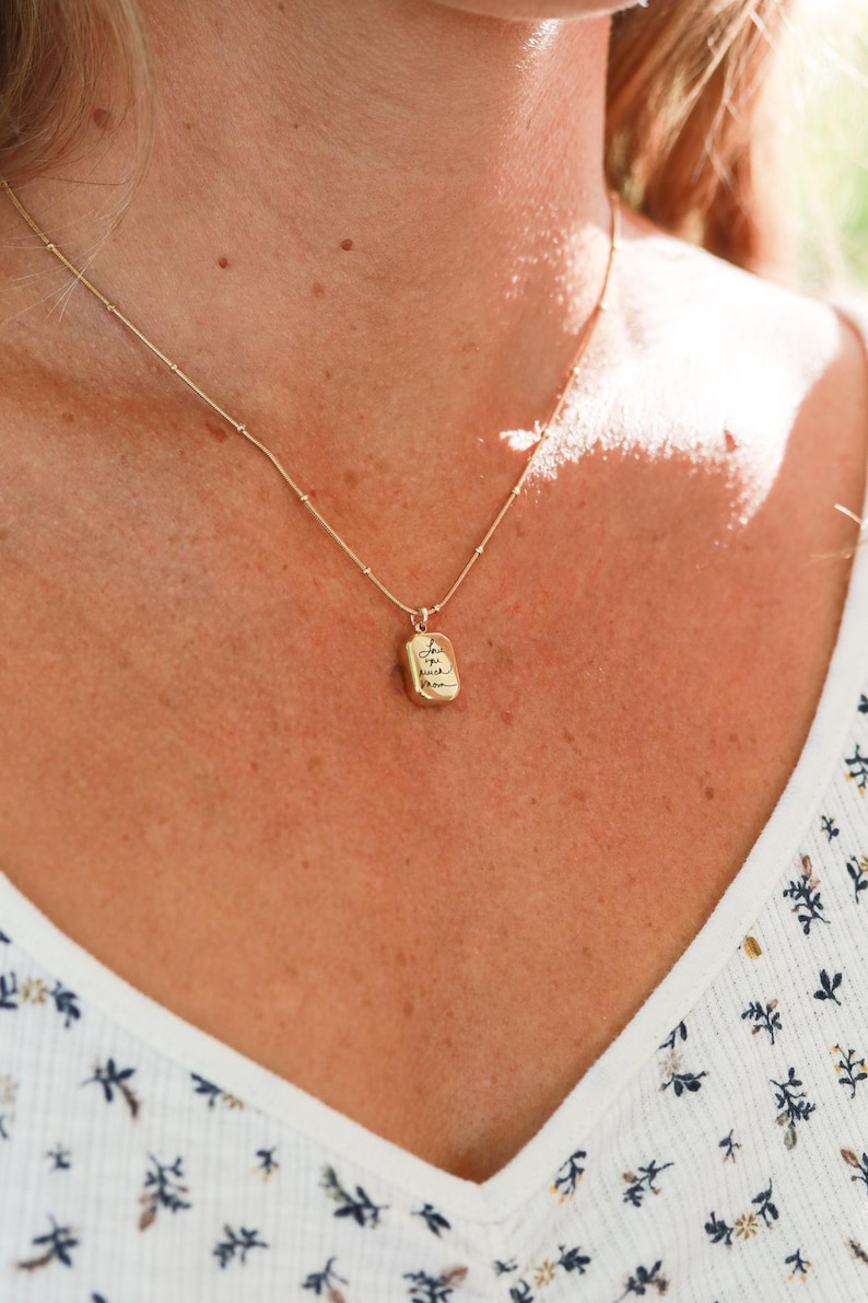 Collar con colgante de escritura a mano - Joyería con escritura a mano real, colgante de oro personalizado, collar con firma personalizada, regalo conmemorativo, octogonal ZUNO imagen 13