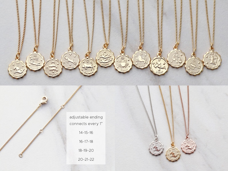 Zodiac Coin Necklace Zodiac Necklace Scorpio Zodiac Necklace Leo Necklace Libra Necklace Zodiac Virgo Necklace ZODC image 7