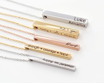 Personalized Bar Necklace • 4 Sided Bar • Name Necklace • Location Necklace • Mantra Necklace • Date Necklace • Personalized Necklace • 4SE