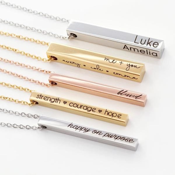 Personalized Bar Necklace • 4 Sided Bar • Name Necklace • Location Necklace • Mantra Necklace • Date Necklace • Personalized Necklace • 4SE
