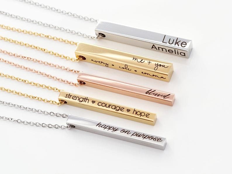 Personalized Bar Necklace • 4 Sided Bar • Name Necklace • Location Necklace • Mantra Necklace • Date Necklace • Personalized Necklace • 4SE 