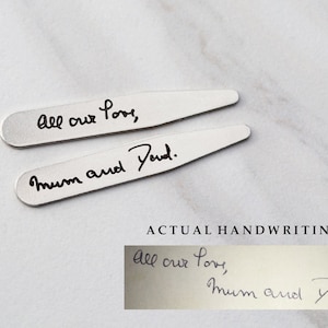 Custom Handwriting Collar Stays, Engraved Signature, Personalized Actual Handwriting, Gift for Men, Gift for Groom, Gift for Dad, Mens HND