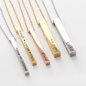 Name Necklace • Mother's Day Gift • Grandmother Gift • Custom Name Necklace • Bar Necklace • 4 Sided Bar • Custom Bar • Personalized Bar 4SE