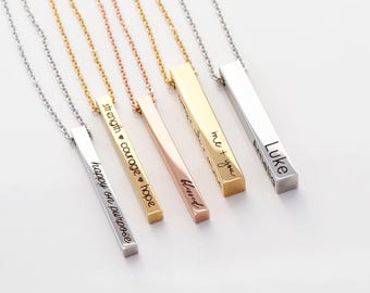Name Necklace • Mother's Day Gift • Grandmother Gift • Custom Name Necklace • Bar Necklace • 4 Sided Bar • Custom Bar • Personalized Bar 4SE