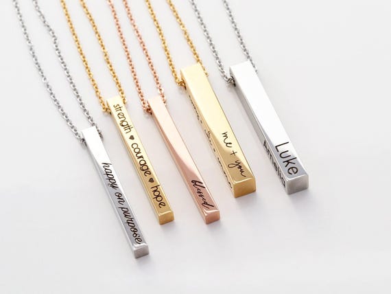 Name Necklace • Mother's Day Gift • Grandmother Gift • Custom Name Necklace • Bar Necklace • 4 Sided Bar • Custom Bar • Personalized Bar 4SE