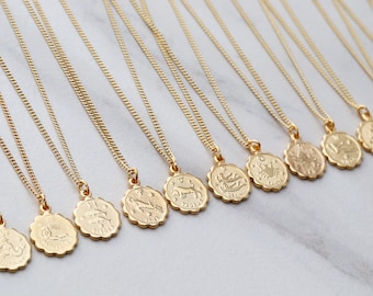 Zodiac Coin Necklace • Zodiac Necklace • Scorpio Zodiac Necklace • Leo Necklace • Libra Necklace Zodiac • Virgo Necklace • ZODC