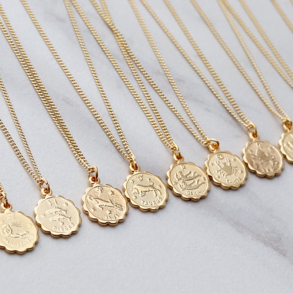 Zodiac Coin Necklace • Zodiac Necklace • Scorpio Zodiac Necklace • Leo Necklace • Libra Necklace Zodiac • Virgo Necklace • ZODC