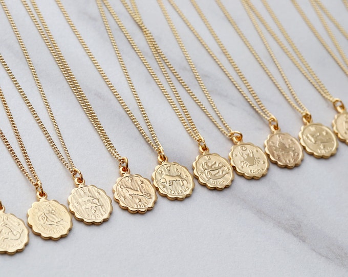 Zodiac Coin Necklace • Zodiac Necklace • Scorpio Zodiac Necklace • Leo Necklace • Libra Necklace Zodiac • Virgo Necklace • ZDC