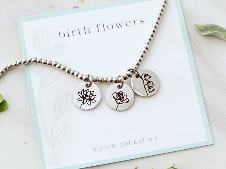 Flower Charm Bracelet / Personalized Birth Flower Bracelet / Etsy