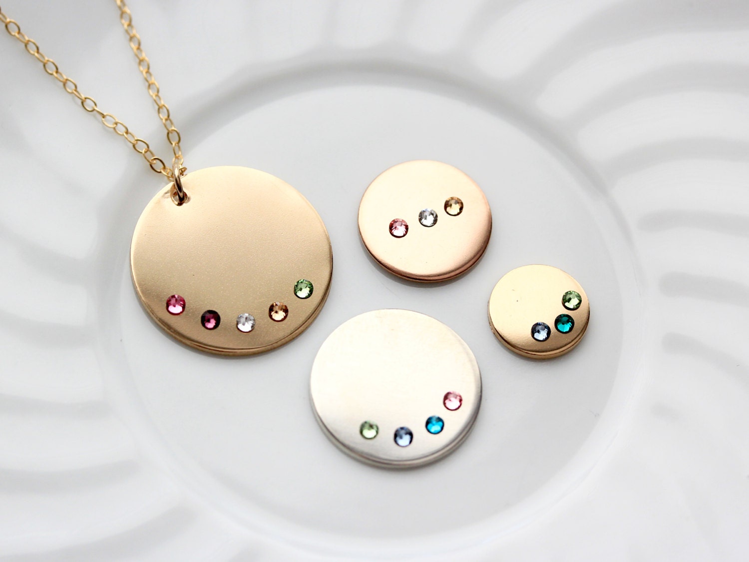 Gold Disc Necklace / Birthstone 
