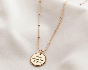 Handwriting Necklace - Actual Handwriting Jewelry, Personalized Rope Necklace, Memorial Gift, Custom Signature Engraved Pendant, Rope HND