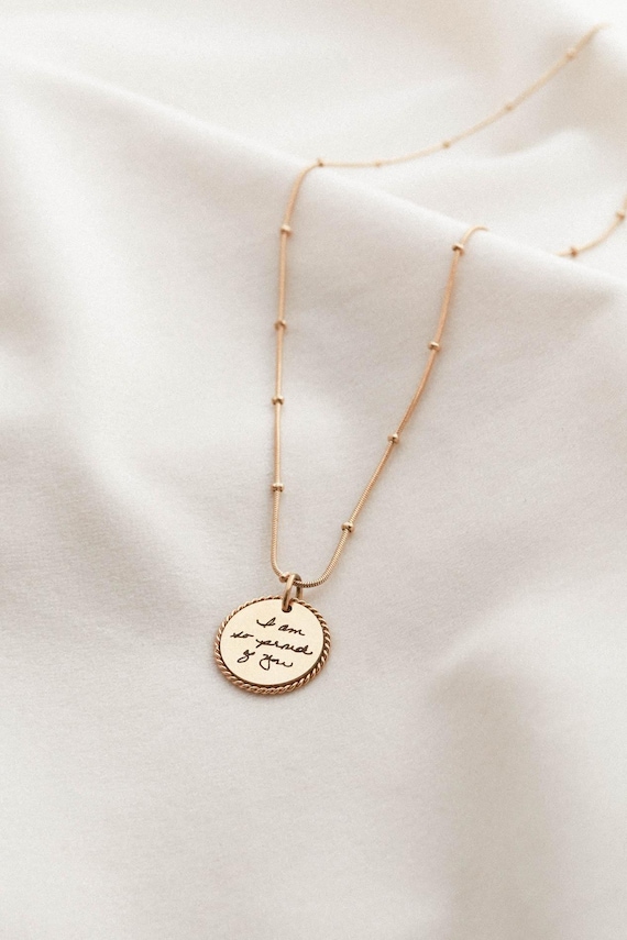 Handwriting Necklace - Actual Handwriting Jewelry Personalized Rope Necklace, Memorial Gift, Custom Signature Engraved Pendant, Rope ZUNO