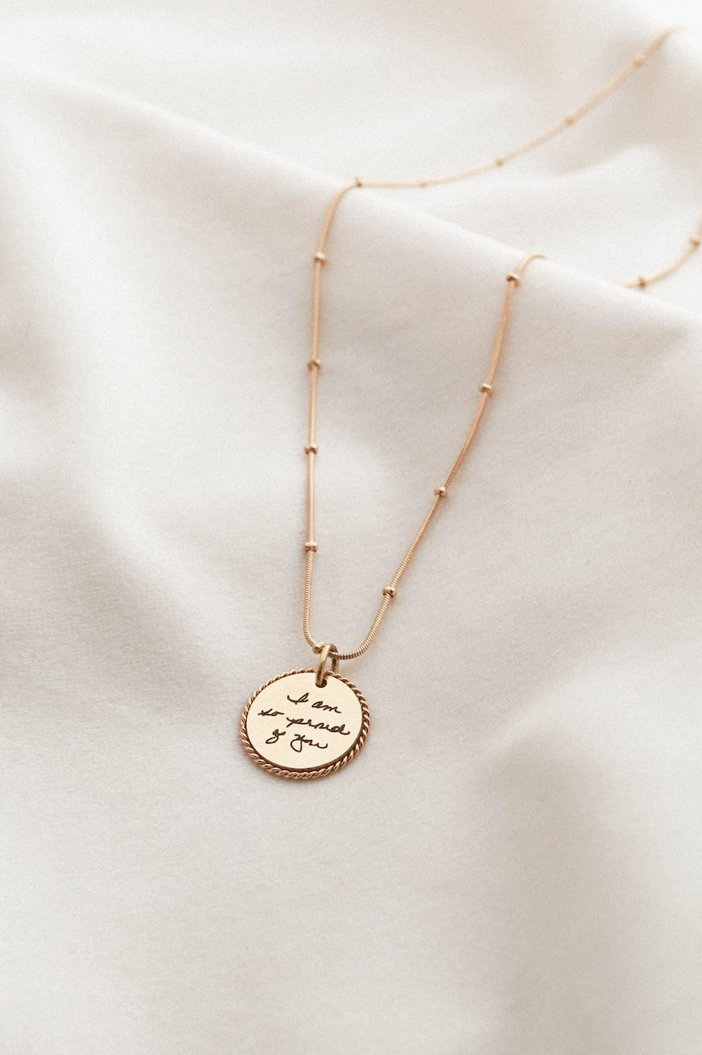 Handwriting Necklace - Actual Handwriting Jewelry Personalized Rope Necklace, Memorial Gift, Custom Signature Engraved Pendant, Rope ZUNO image 1