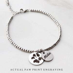 Paw Print Bracelet • Pet Memorial • Paw Print Jewelry • Engraved Paw Print • Dog Mom Bracelet • Cat Paw Print • Custom Bracelet • Paw HND image 1