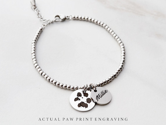 Paw Print Bracelet • Pet Memorial • Paw Print Jewelry • Engraved Paw Print • Dog Mom Bracelet • Cat Paw Print • Custom Bracelet • Paw HND