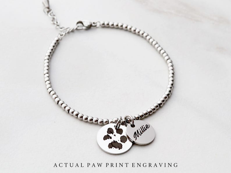 Paw Print Bracelet • Pet Memorial • Paw Print Jewelry • Engraved Paw Print • Dog Mom Bracelet • Cat Paw Print • Custom Bracelet • Paw HND image 1
