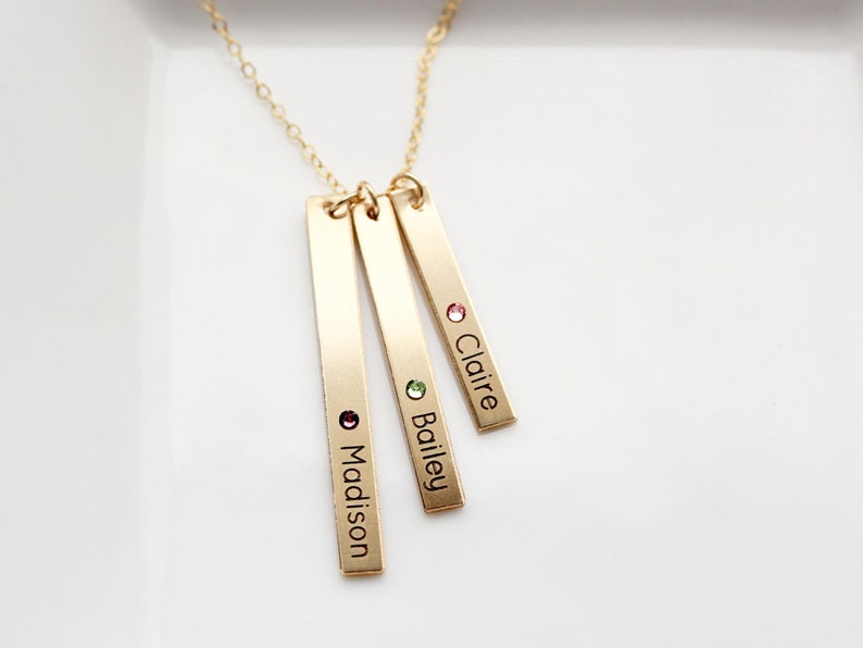 Birthstone Necklace Gold Bar Necklace Name Necklace Birthstone Necklace Engraved Necklace Birthstone Jewelry Personalized TBR1 image 2