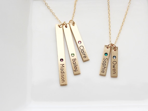 Vertical Bar Engravable Name and Birthstone Slide Pendant Vertical Bar Engravable Name and Birthstone Slide Pendant