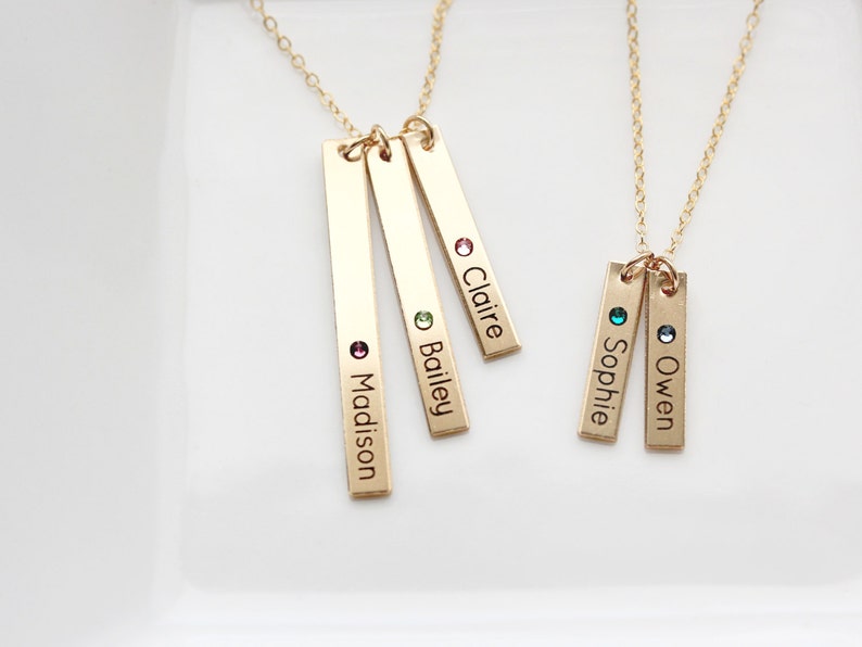 Birthstone Necklace Gold Bar Necklace Name Necklace Birthstone Necklace Engraved Necklace Birthstone Jewelry Personalized TBR1 image 1