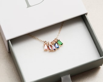 Birthstone Baguette Necklace • Family Necklace • Children's Birthstones • Mother's Day Gift • Gift for Mom • Personalized Jewelry Gift GFC