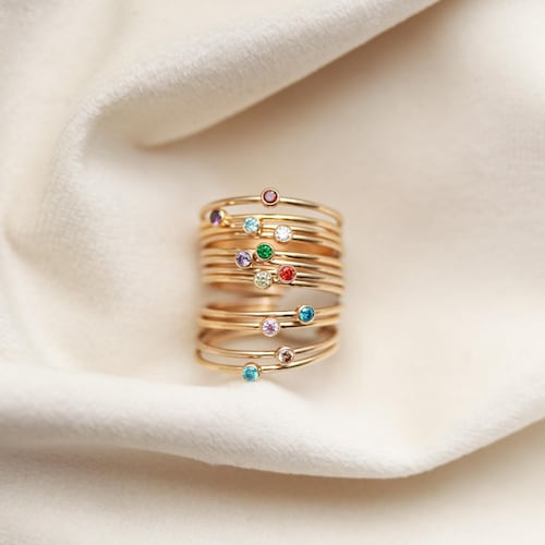 Bague à empiler avec pierres de naissance - Bague avec pierres précieuses personnalisées en or 14 carats, bague en argent délicate, cadeau de bijoux de pierre de naissance personnalisés pour elle, bague RNG