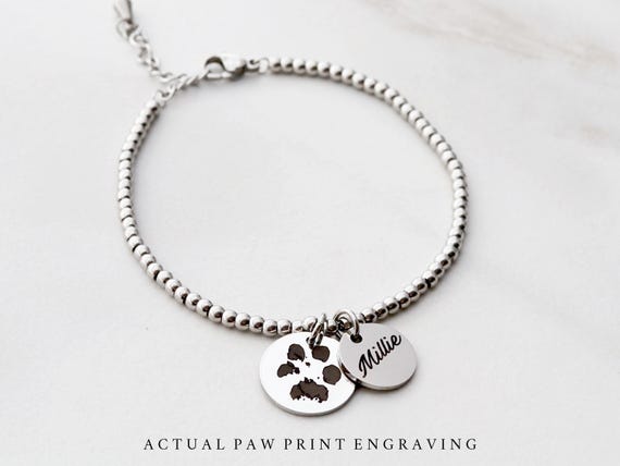 Paw Print Bracelet • Pet Memorial • Paw Print Jewelry • Engraved Paw Print • Dog Mom Bracelet • Cat Paw Print • Custom Bracelet • Paw HND