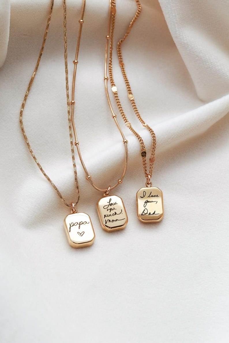 Collar con colgante de escritura a mano - Joyería con escritura a mano real, colgante de oro personalizado, collar con firma personalizada, regalo conmemorativo, octogonal ZUNO imagen 7